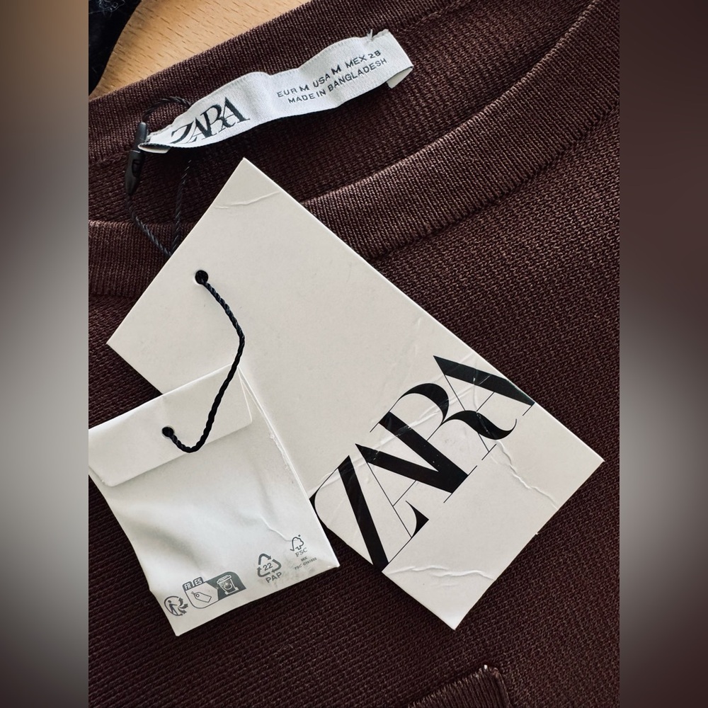 ZARA Brown Knit Pleated Mini Dress – Size M (NWT) - Picture 5 of 11